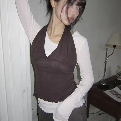 Brighton Wavy Halterneck Layered Sleeveless Long Sleeve Set