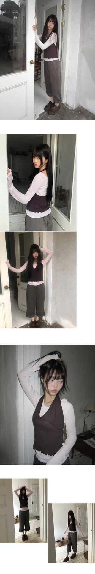 Brighton Wavy Halterneck Layered Sleeveless Long Sleeve Set
