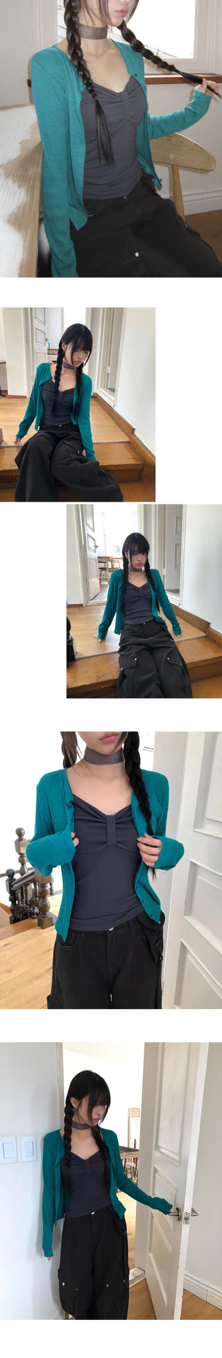 Penzo Ribbed Round Long Sleeve Cardigan