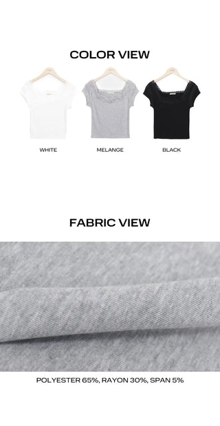 Vucky Lace Square Neck Slim Cap Sleeve Short Sleeve T-shirt