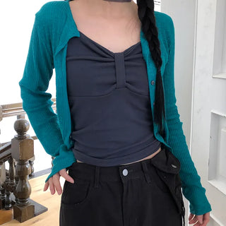 Rotan Lovely Ribbon Shirred Sleeveless Top