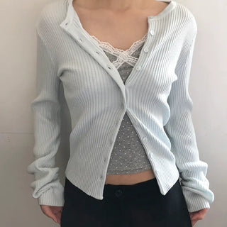 Cure Button Ribbed Round Cardigan