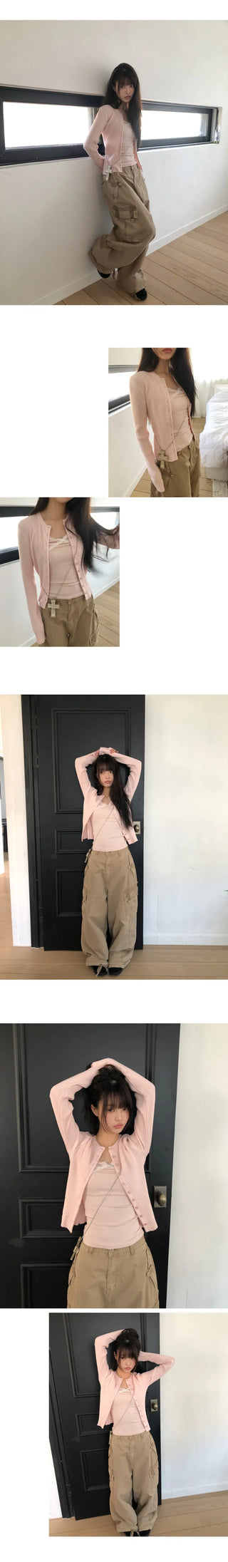 Cure Button Ribbed Round Cardigan