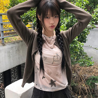 Cure Button Ribbed Round Cardigan