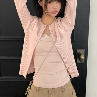 Cure Button Ribbed Round Cardigan