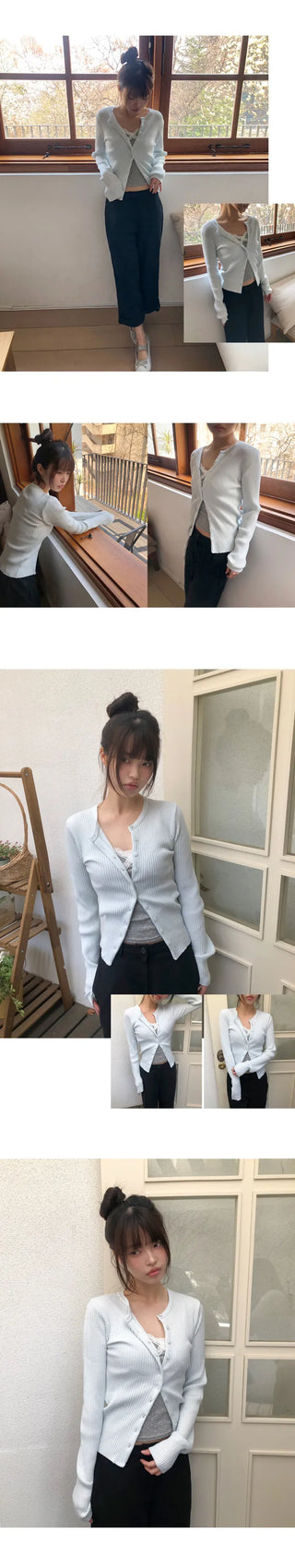 Cure Button Ribbed Round Cardigan