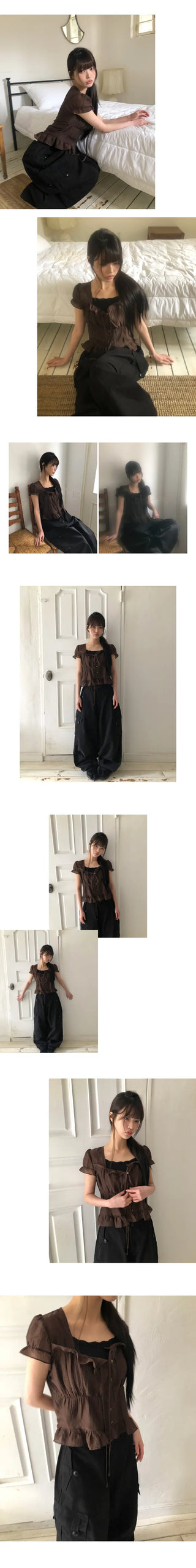 Burun Strap Frill Short Sleeve Blouse