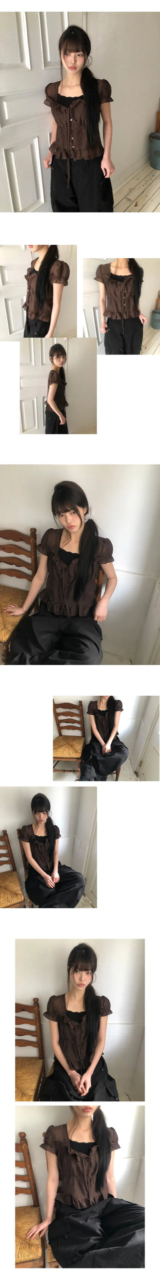 Burun Strap Frill Short Sleeve Blouse