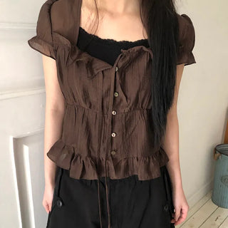 Burun Strap Frill Short Sleeve Blouse