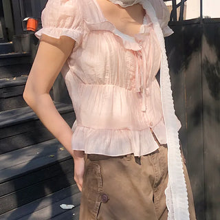 Burun Strap Frill Short Sleeve Blouse