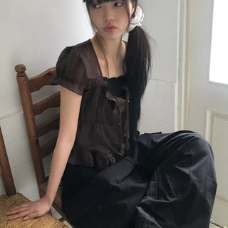 Burun Strap Frill Short Sleeve Blouse