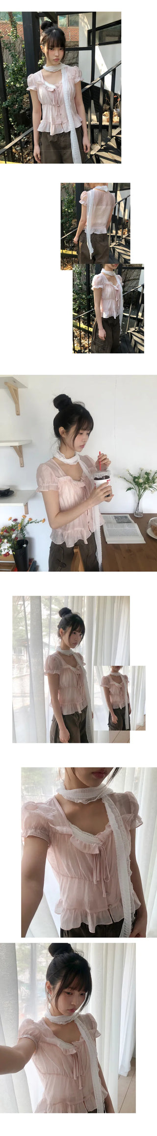 Burun Strap Frill Short Sleeve Blouse