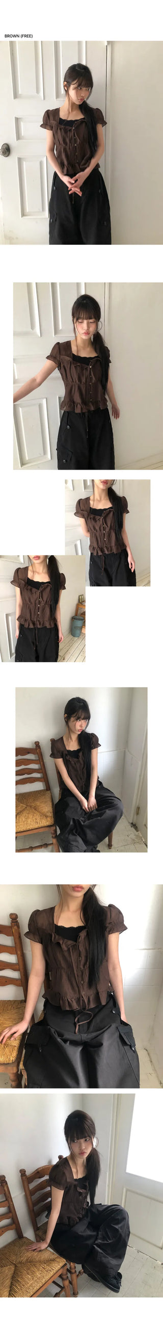 Burun Strap Frill Short Sleeve Blouse