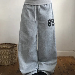 Beaut 89 Lettering Folding Two-Way Wide Elastic Waist Training Pants