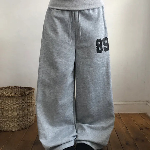 Beaut 89 Lettering Folding Two-Way Wide Elastic Waist Training Pants