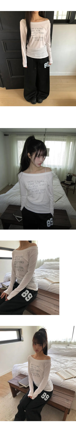 Beaut 89 Lettering Folding Two-Way Wide Elastic Waist Training Pants