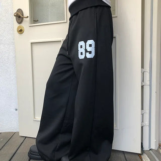 Beaut 89 Lettering Folding Two-Way Wide Elastic Waist Training Pants