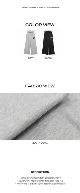 Beaut 89 Lettering Folding Two-Way Wide Elastic Waist Training Pants