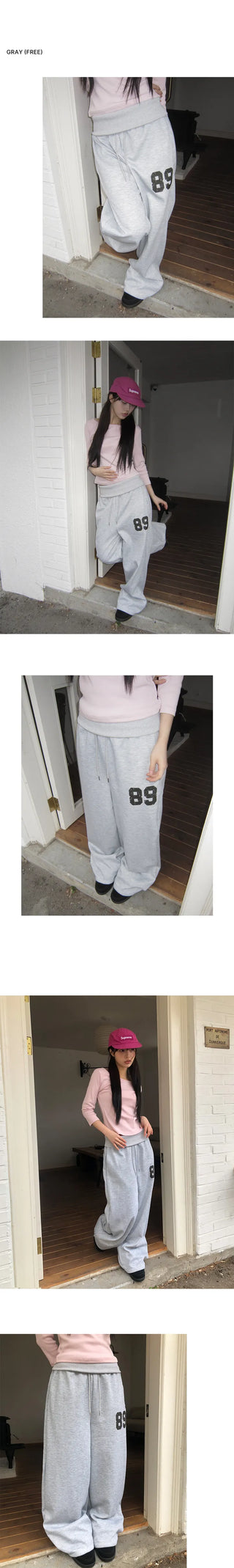 Beaut 89 Lettering Folding Two-Way Wide Elastic Waist Training Pants