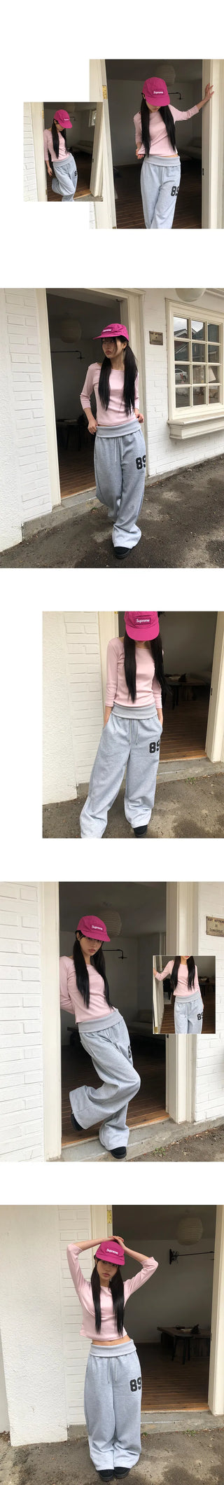 Beaut 89 Lettering Folding Two-Way Wide Elastic Waist Training Pants