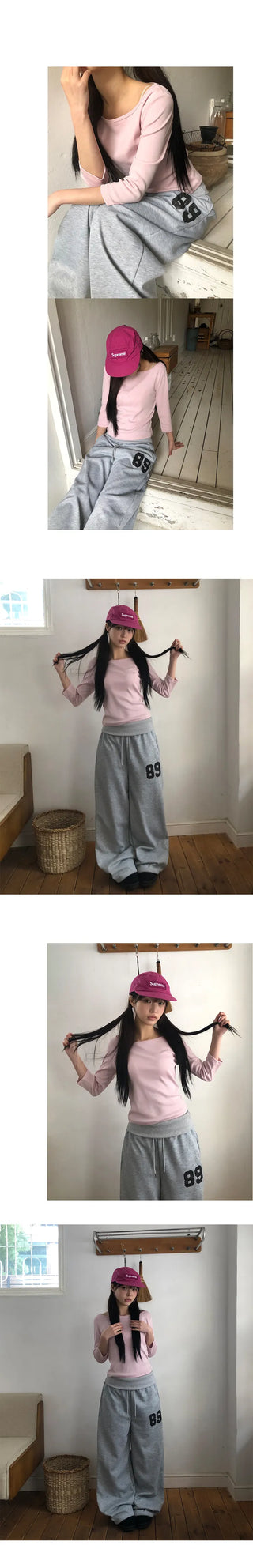 Beaut 89 Lettering Folding Two-Way Wide Elastic Waist Training Pants