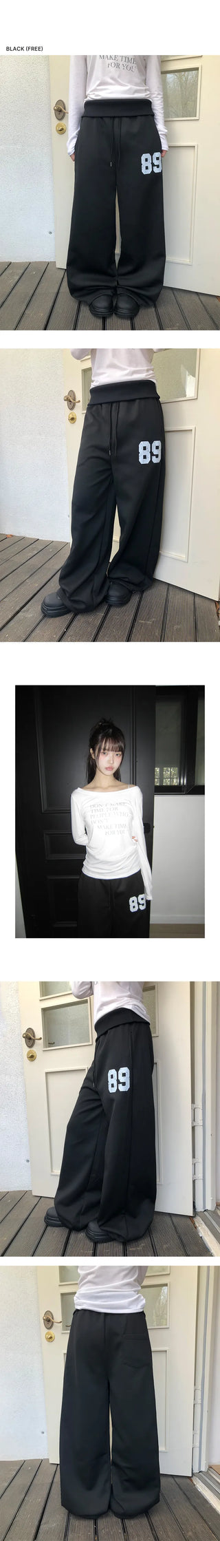 Beaut 89 Lettering Folding Two-Way Wide Elastic Waist Training Pants