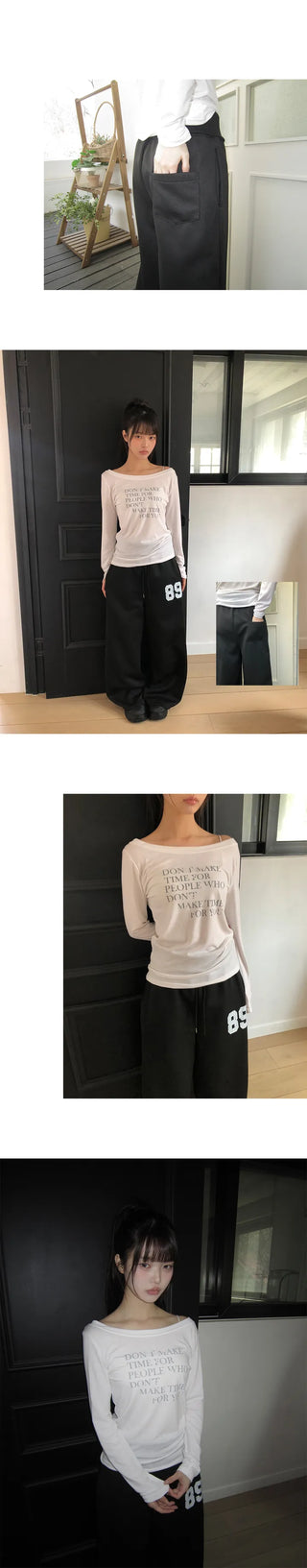 Beaut 89 Lettering Folding Two-Way Wide Elastic Waist Training Pants