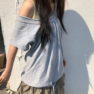 Shutin Big Dot Off-Shoulder Short Sleeve T-Shirt