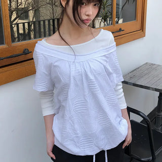 Shutin Big Dot Off-Shoulder Short Sleeve T-Shirt