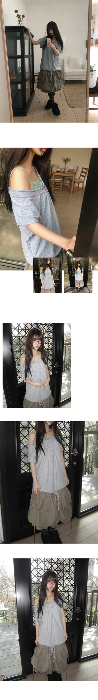 Shutin Big Dot Off-Shoulder Short Sleeve T-Shirt