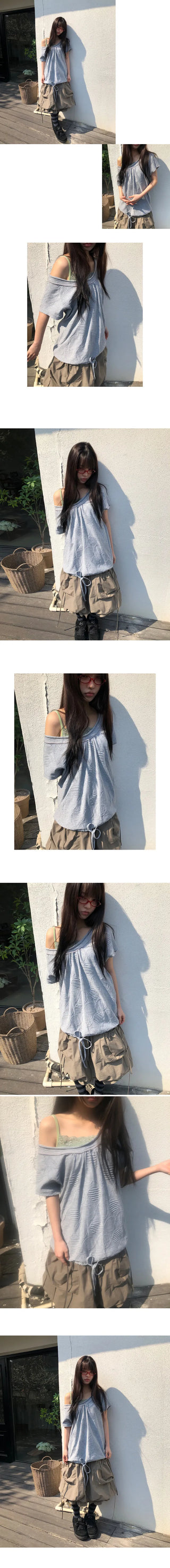 Shutin Big Dot Off-Shoulder Short Sleeve T-Shirt