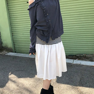 Juné Striped Contrast Elastic Tiered Midi Skirt