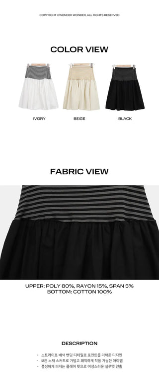 Juné Striped Contrast Elastic Tiered Midi Skirt