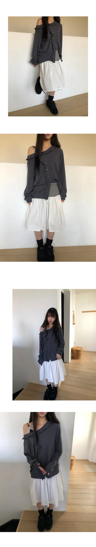 Juné Striped Contrast Elastic Tiered Midi Skirt