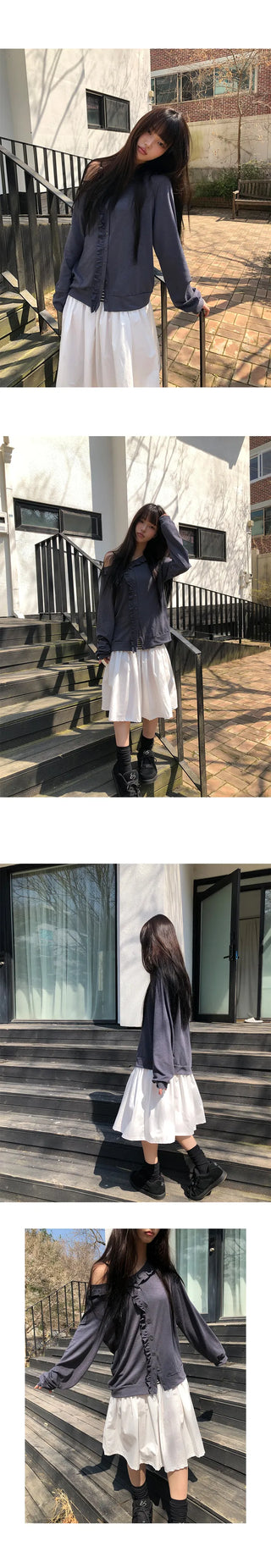 Juné Striped Contrast Elastic Tiered Midi Skirt