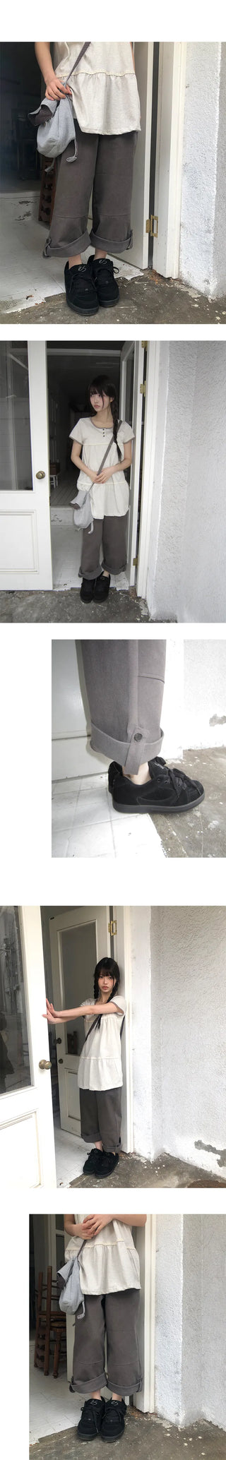 Mekun Roll-up Wide Cotton Pants