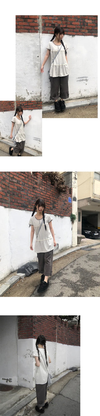 Mekun Roll-up Wide Cotton Pants