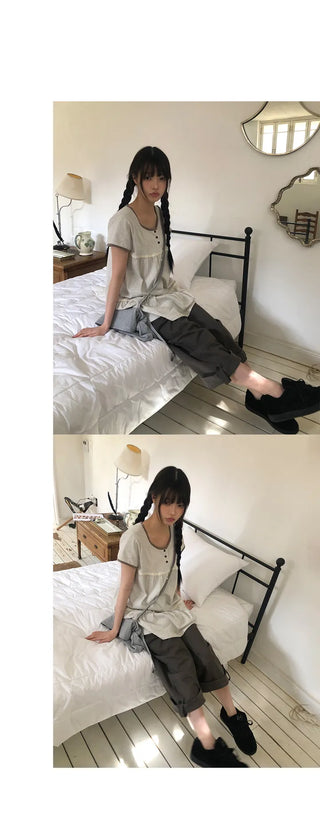 Mekun Roll-up Wide Cotton Pants