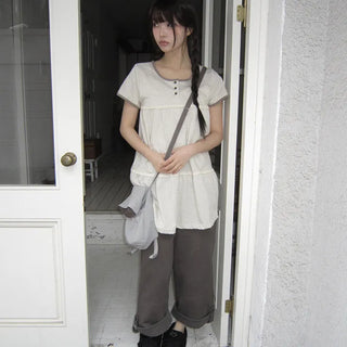 Mekun Roll-up Wide Cotton Pants