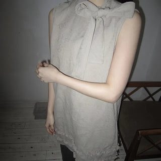 Jewel Ribbon Tie Frill Layered Sleeveless Dress