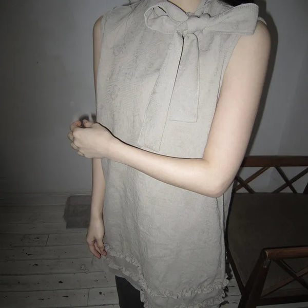 Jewel Ribbon Tie Frill Layered Sleeveless Dress