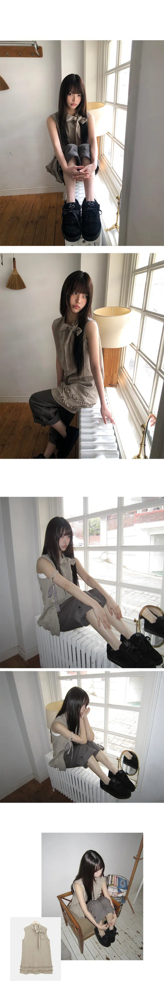 Jewel Ribbon Tie Frill Layered Sleeveless Dress