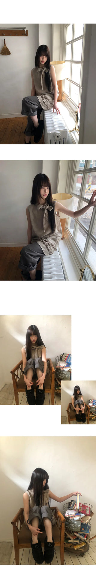 Jewel Ribbon Tie Frill Layered Sleeveless Dress