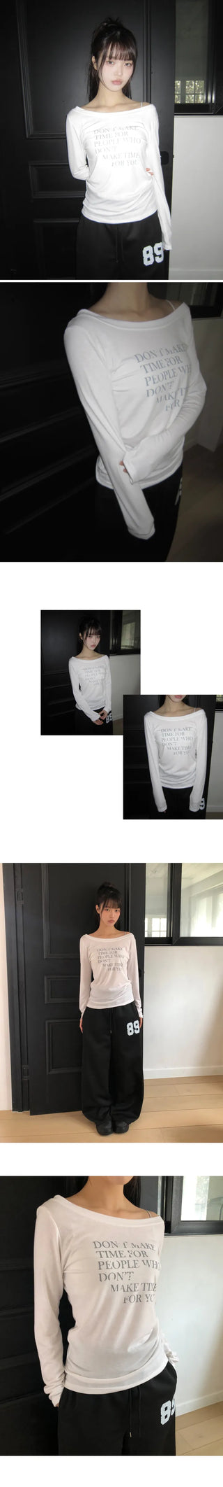 Dokken Lettering See-through Off-shoulder Long Sleeve T-shirt