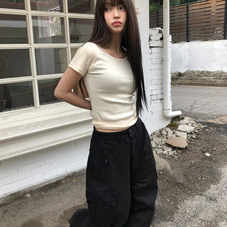 Mojou U-neck Slim Round Short Sleeve T-shirt