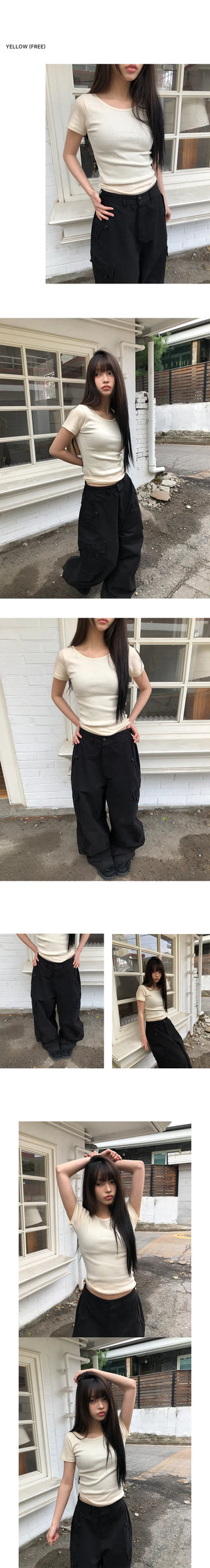 Mojou U-neck Slim Round Short Sleeve T-shirt