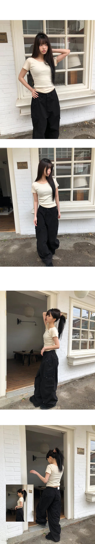 Mojou U-neck Slim Round Short Sleeve T-shirt