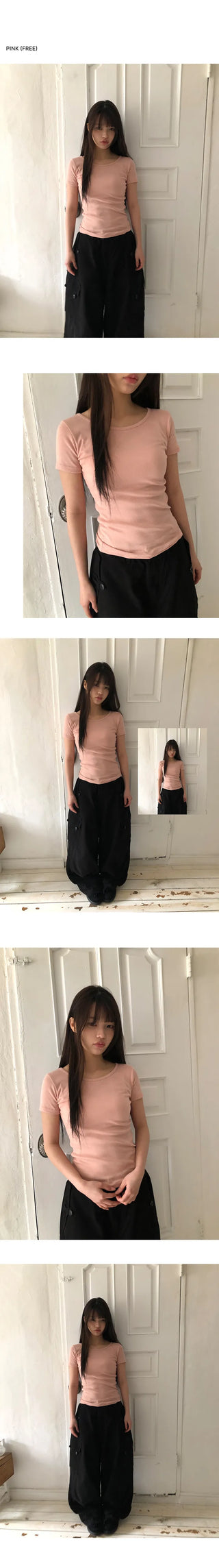 Mojou U-neck Slim Round Short Sleeve T-shirt