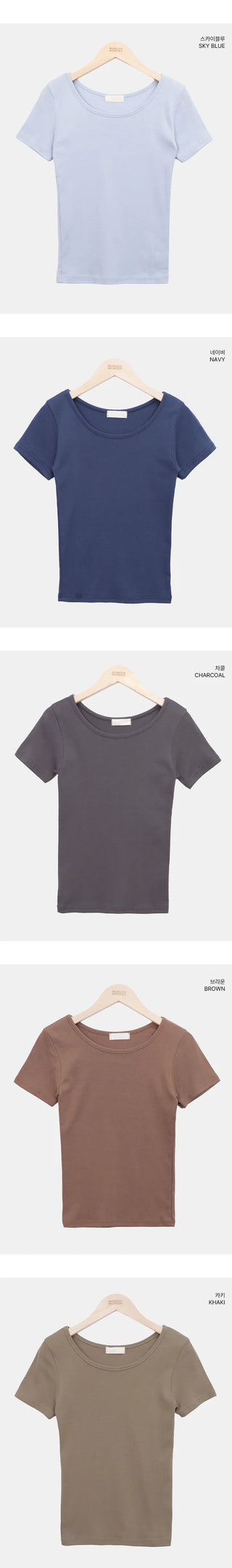 Mojou U-neck Slim Round Short Sleeve T-shirt