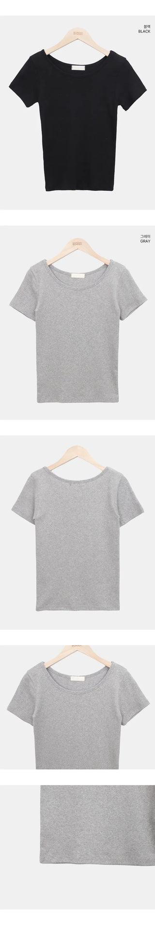 Mojou U-neck Slim Round Short Sleeve T-shirt